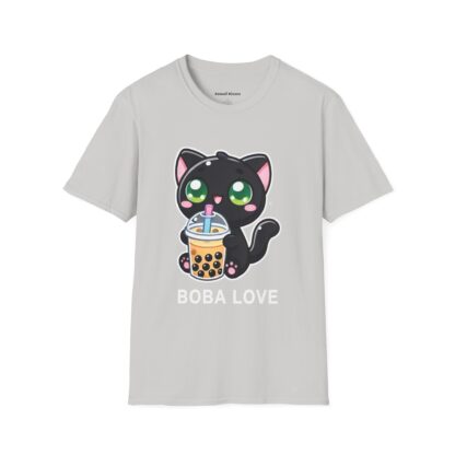 Boba Love Kawaii Style Cute Black Kitten Drinking Boba Tea T-Shirt - Image 4