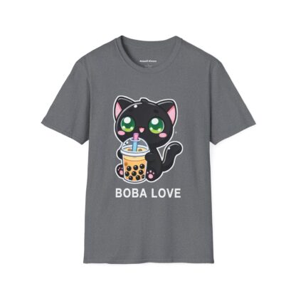 Boba Love Kawaii Style Cute Black Kitten Drinking Boba Tea T-Shirt - Image 7