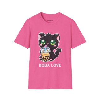 Boba Love Kawaii Style Cute Black Kitten Drinking Boba Tea T-Shirt