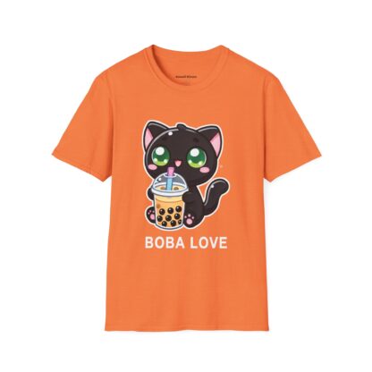 Boba Love Kawaii Style Cute Black Kitten Drinking Boba Tea T-Shirt - Image 2