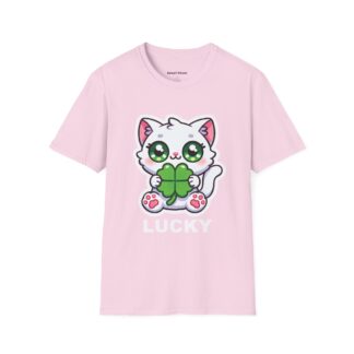Lucky Kawaii Style Cute Kitten Holding a Four-Leaf Clover T-Shirt