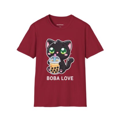 Boba Love Kawaii Style Cute Black Kitten Drinking Boba Tea T-Shirt - Image 14