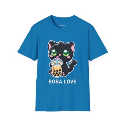 Boba Love Kawaii Style Cute Black Kitten Drinking Boba Tea T-Shirt - Image 9