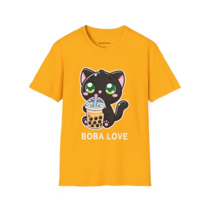 Boba Love Kawaii Style Cute Black Kitten Drinking Boba Tea T-Shirt - Image 5